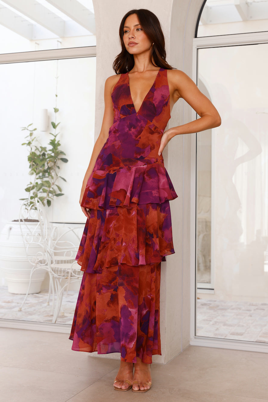 Emilia Damen Geblümtes Maxikleid Stufen-Schnitt