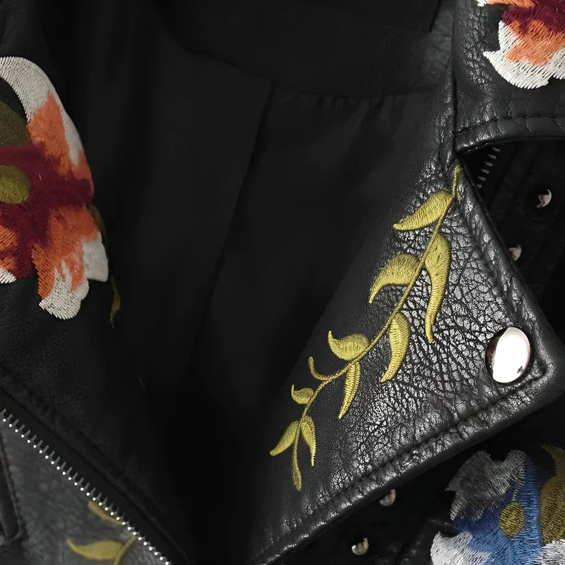Lederjacke Damen Stickerei