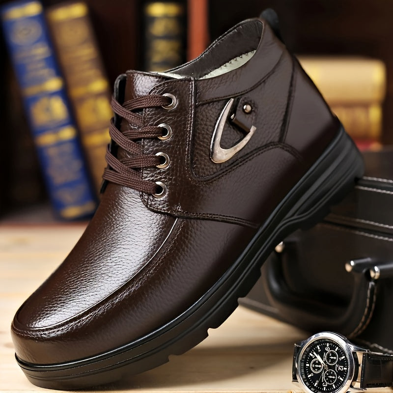 Herren Business Winterschuhe High- Leder Schnürung Schwarz - Norvielle