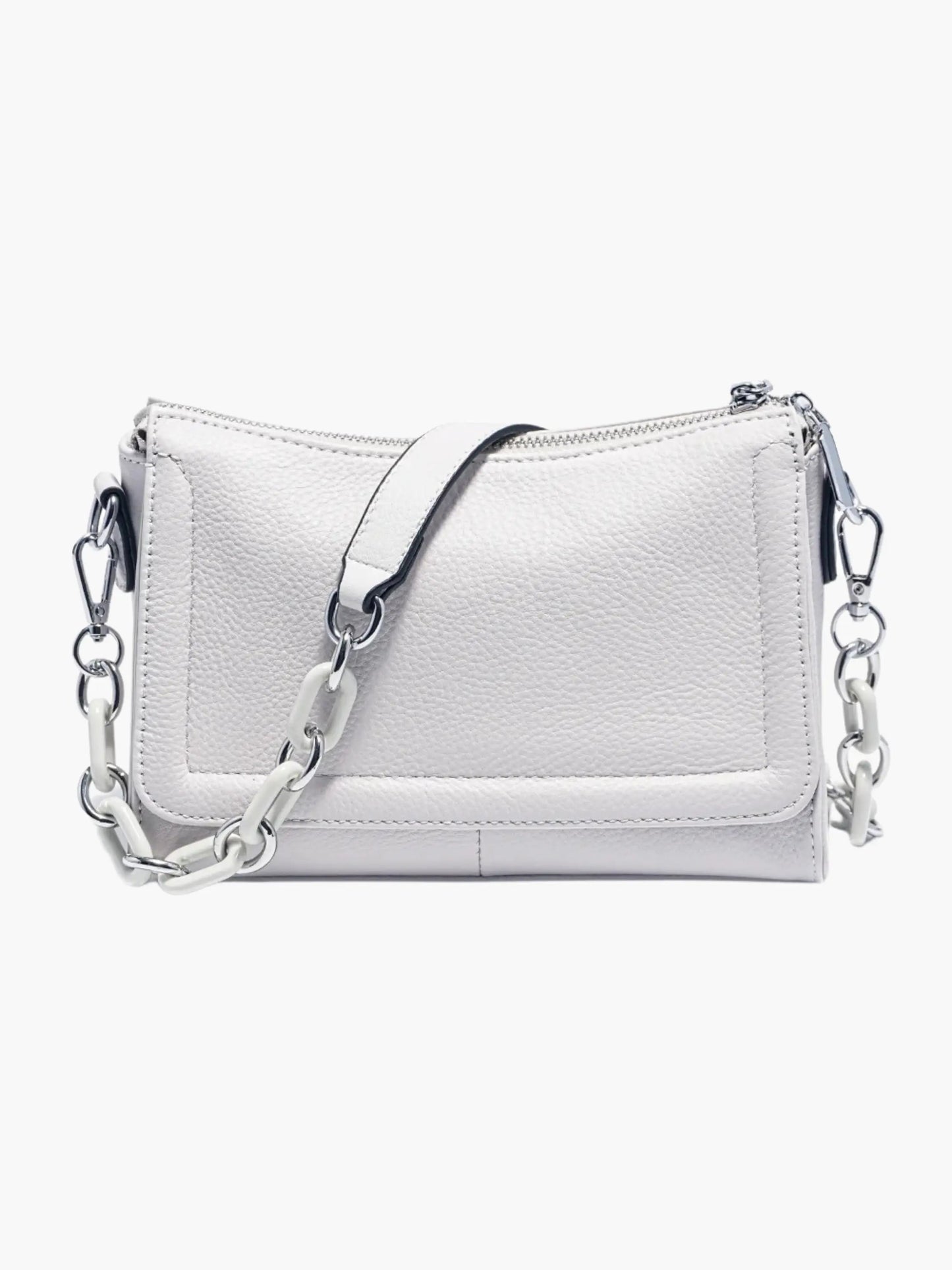 Weißes Leder Schultertasche Damen - Norvielle