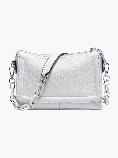 Weißes Leder Schultertasche Damen - Norvielle