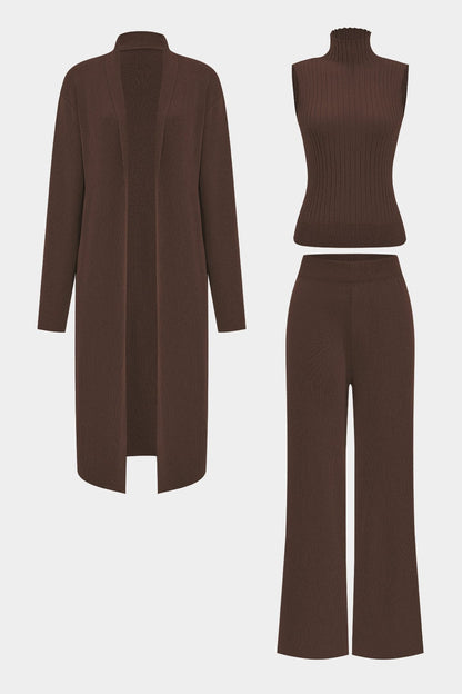 Damen Elegantes Strickset 3-teilig Gerippt
