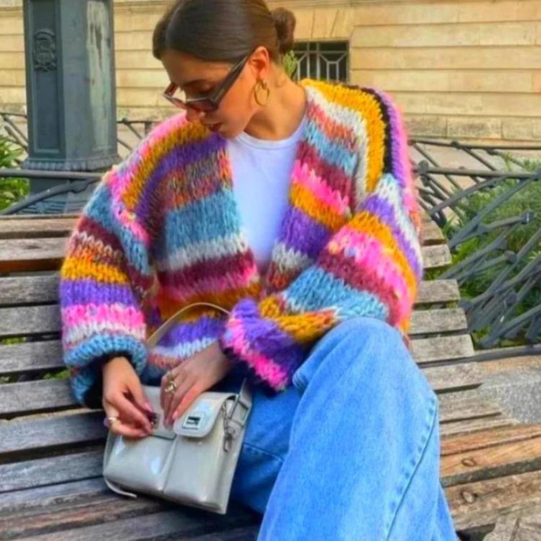 Norvielle Damen Cardigan Strick Regenbogenfarben Weich - Norvielle