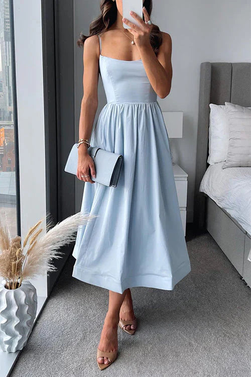 Damen Midikleid Tailliert Spaghettiträger - Norvielle