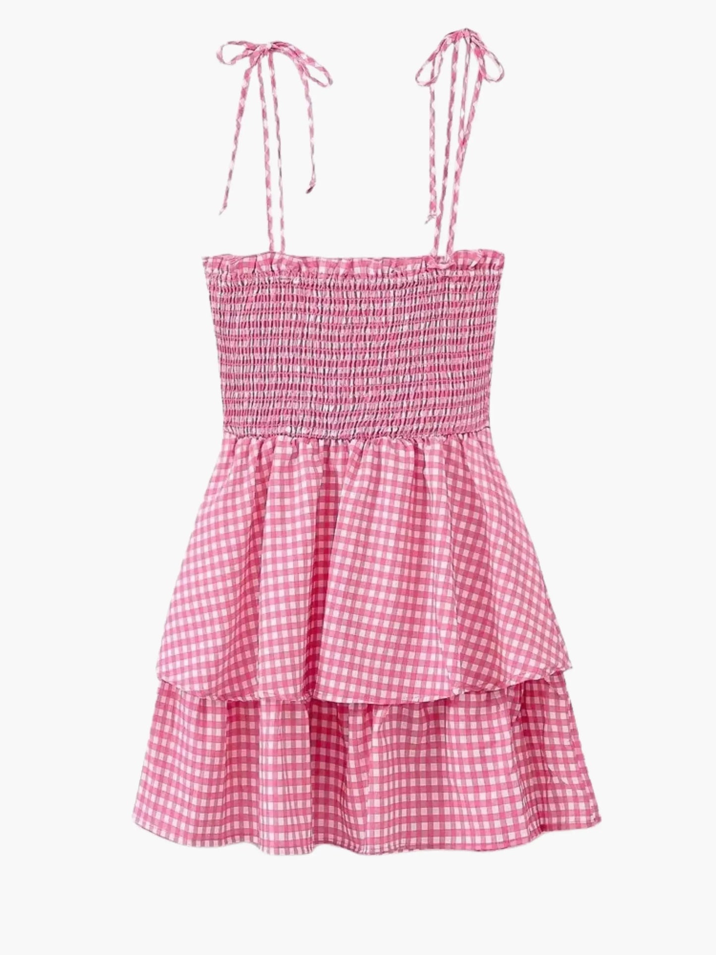 Rosa-Weiß Kariertes Damen-Sommerkleid