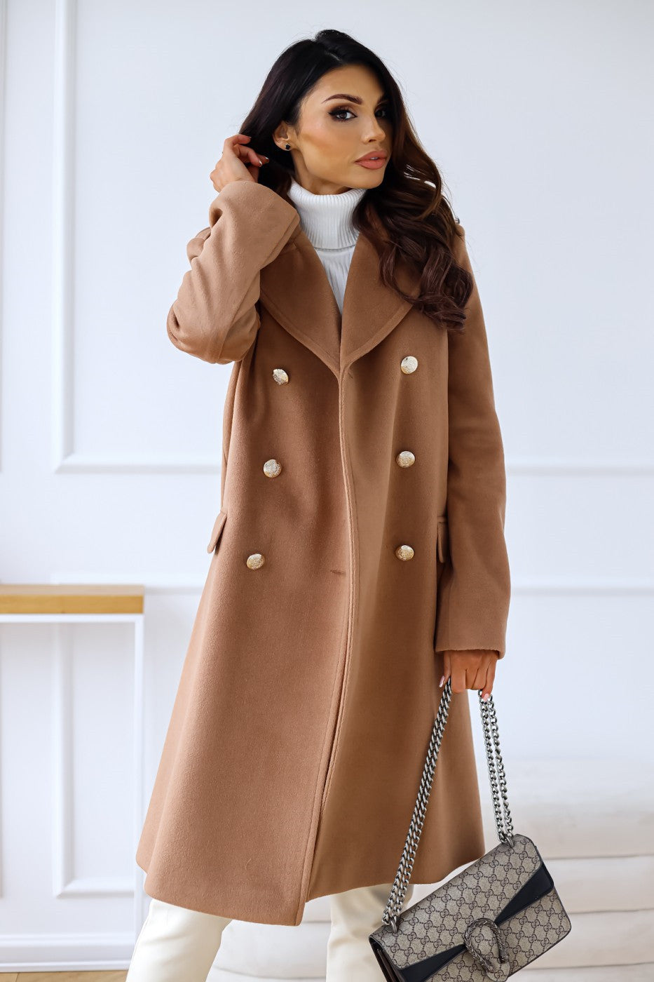 Damen Trenchcoat Lang mit Knöpfen und Reverskragen Klassisch