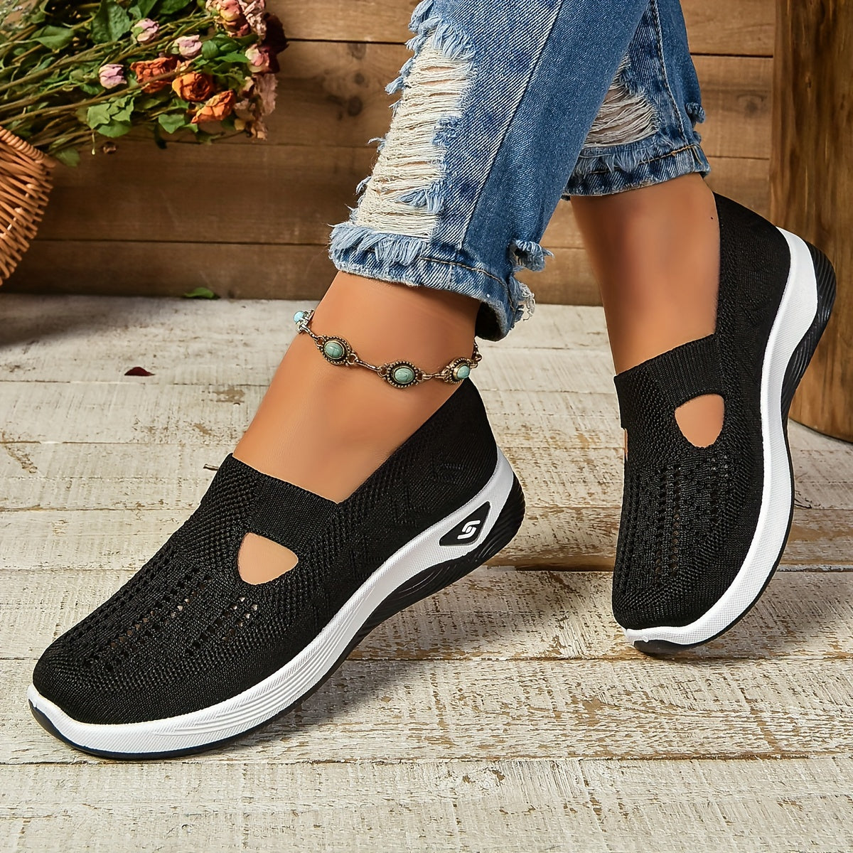 Norvielle Damen Slip-On Sneaker Atmungsaktives Mesh