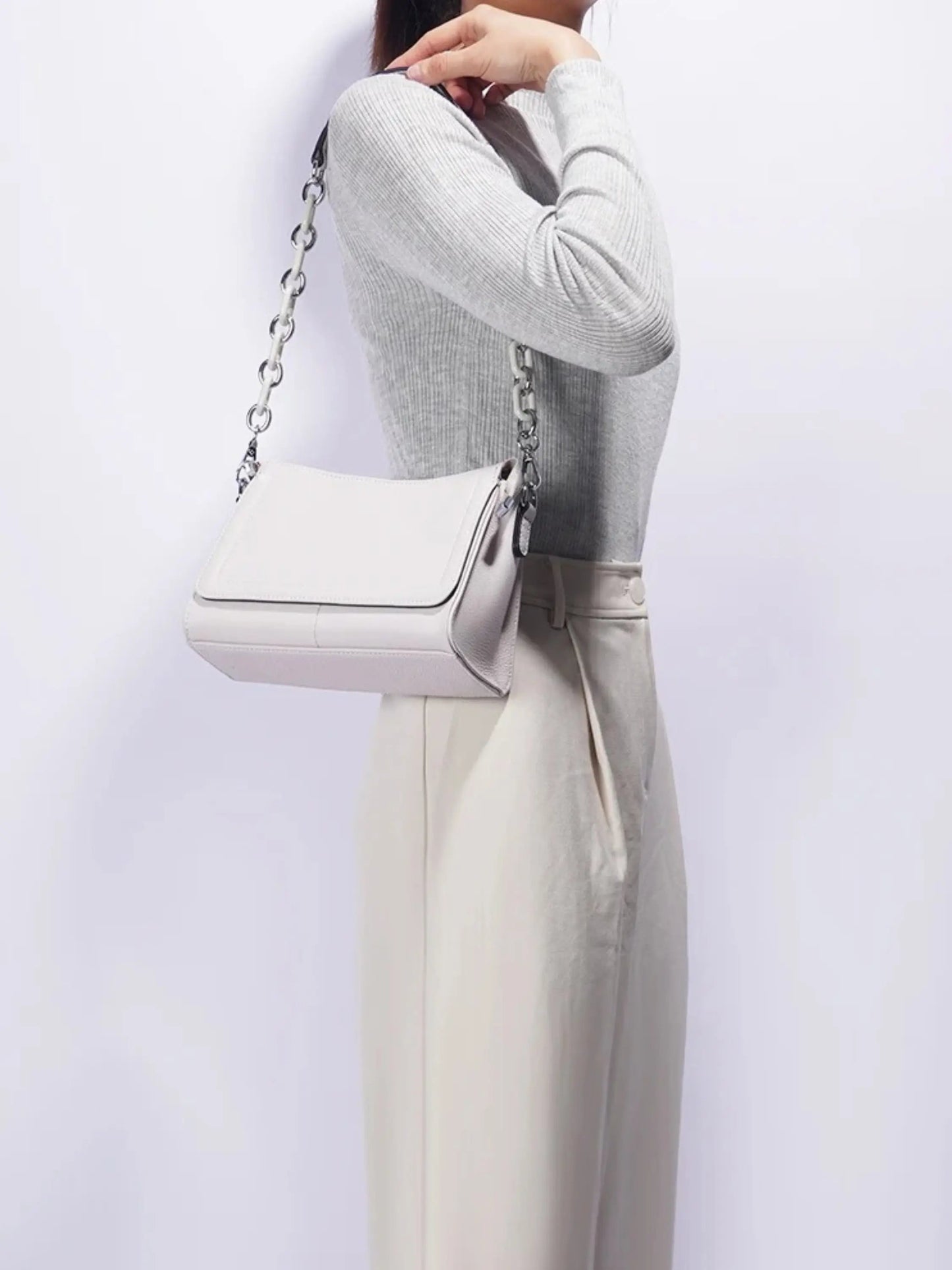 Weißes Leder Schultertasche Damen