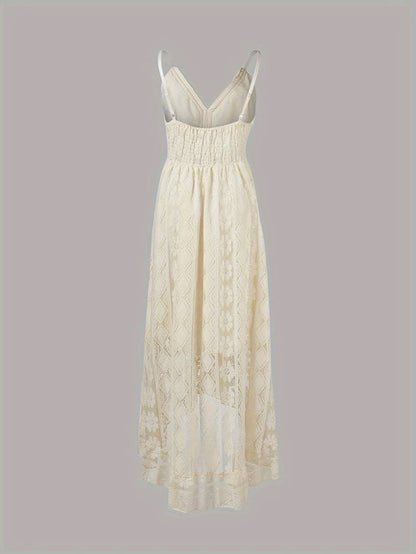 Damen Maxi-Sommerkleid Spaghettiträger V-Ausschnitt Boho-Stil