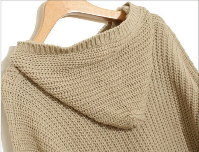 Damen Grobstrick-Poncho mit Fransen und Kapuze Norvielle