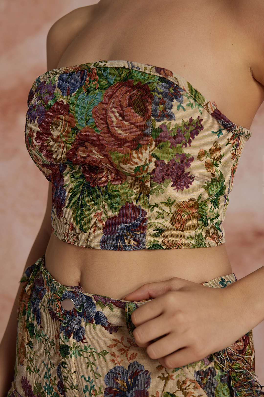 Jara Damen Zweiteiler-Set Bustier bestickte Cargo-Hose