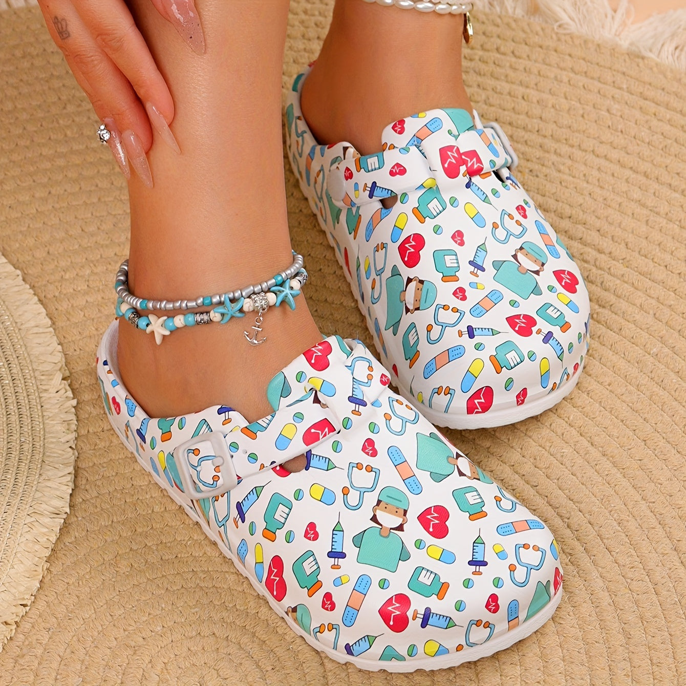 Norvielle Damen Clogs Atmungsaktives Material Rutschfest Leicht