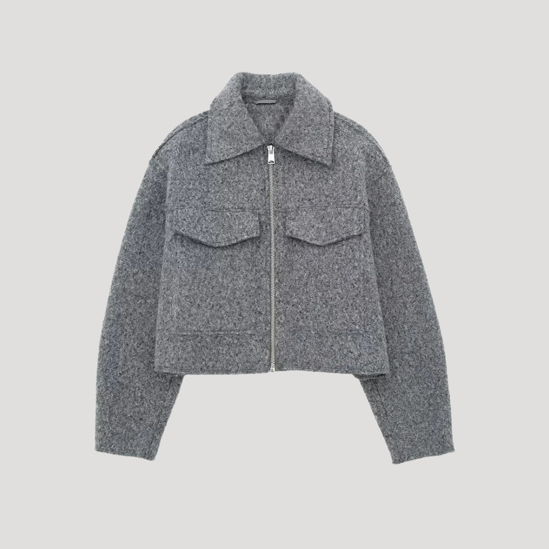Damen Kurze Winterjacke Reißverschluss Vorne Schwarz - Norvielle