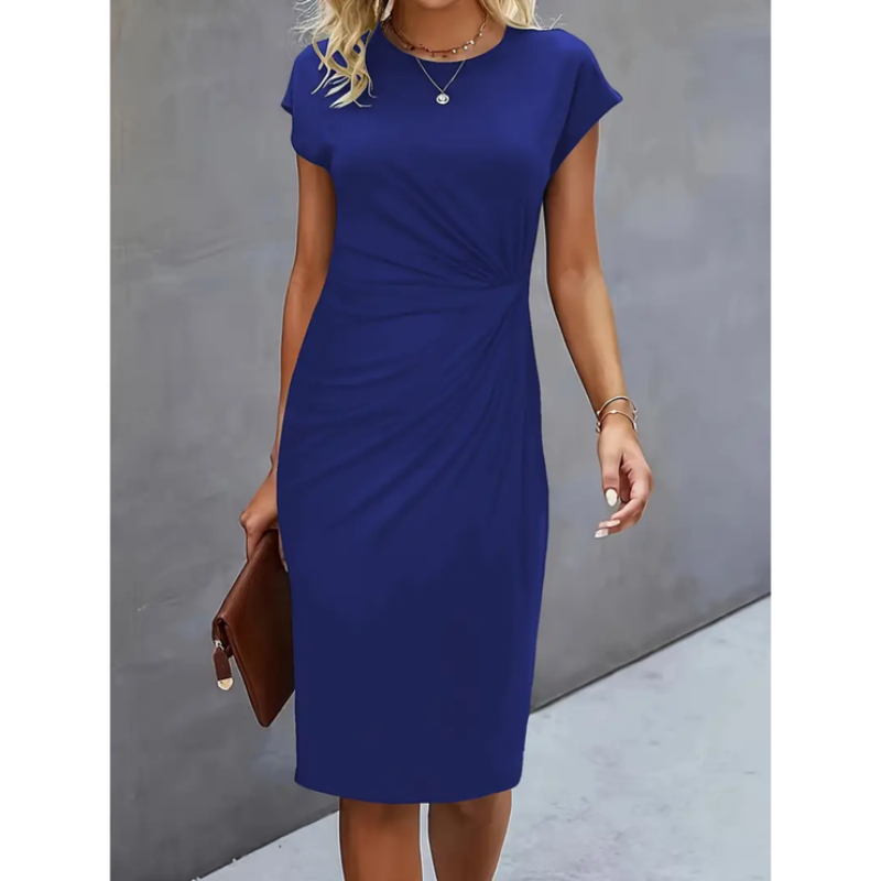 Damen Midi Kleid Kurzärmlig Klarer Schnitt