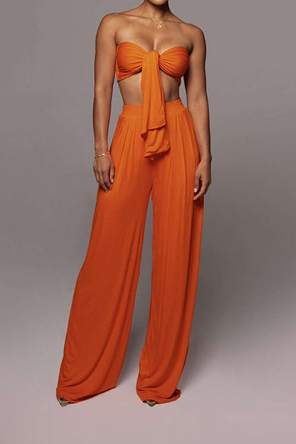 Damen Zweiteiler-Set mit Schleifen-Bandeau und Weitbein-Hose