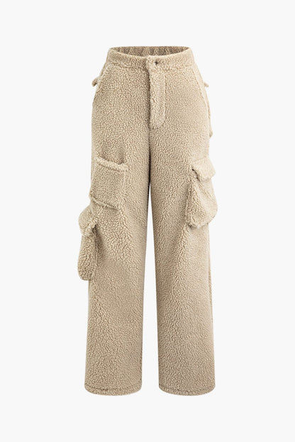Misha Damen Teddy-Zweiteiler Cargohose Cropped-Jacke