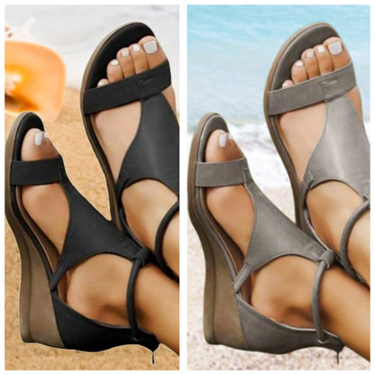 Damen Römer Sandalen Komfort Keilabsatz Beige