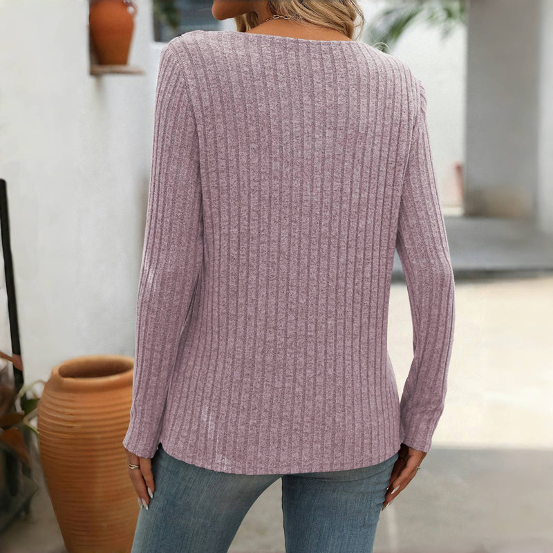 Damen Strickpullover V-Ausschnitt Knopfleiste