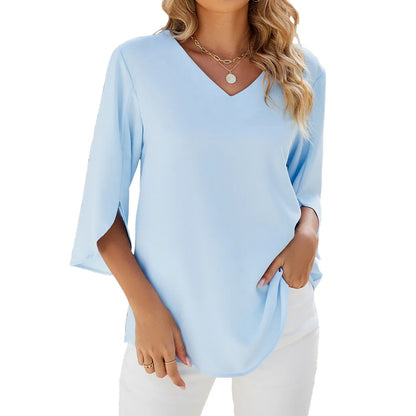 Caetana Damenbluse Chiffon Kurzärmelig V-Ausschnitt