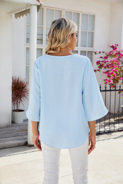 Caetana Damenbluse Chiffon Kurzärmelig V-Ausschnitt