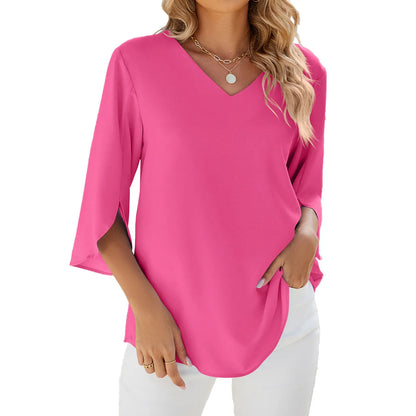 Caetana Damenbluse Chiffon Kurzärmelig V-Ausschnitt