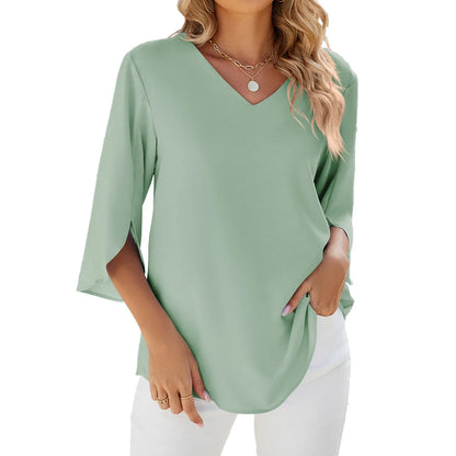 Caetana Damenbluse Chiffon Kurzärmelig V-Ausschnitt