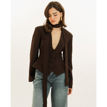 Damen Blazerjacke Langärmlig mit Schal Rosé