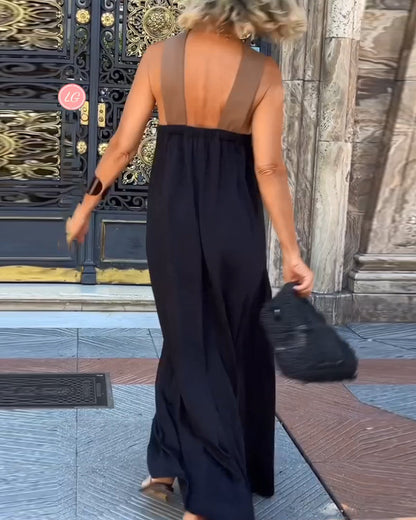 Norvielle Damen Kreuzförmiges Rückenfreies Kleid Kontrastfarben