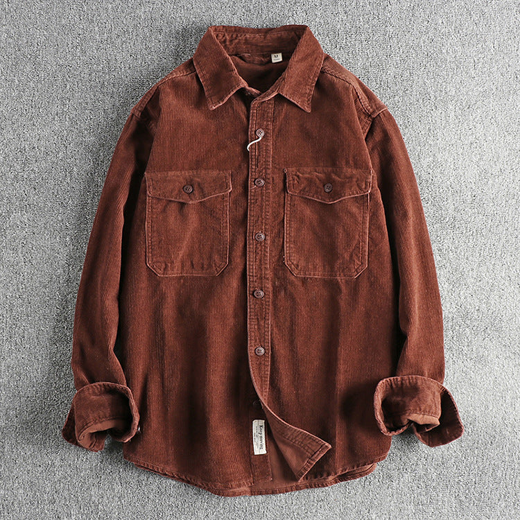 Herren Corduroy Hemd Baumwolle Retro Style Locker Sitz