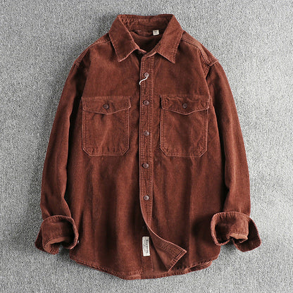 Herren Corduroy Hemd Baumwolle Retro Style Locker Sitz