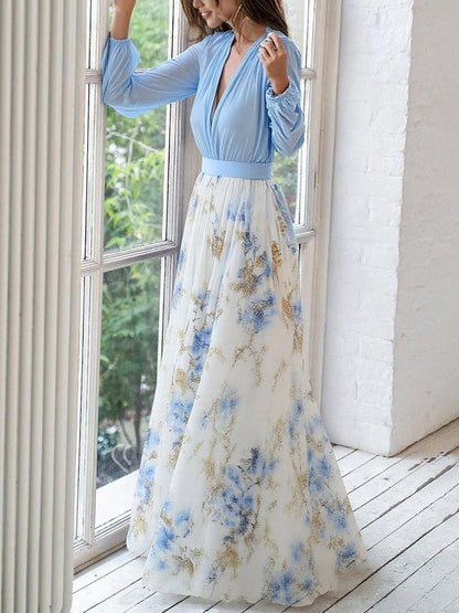 Norvielle Damen Maxikleid Glänzendes Floralmuster - Norvielle