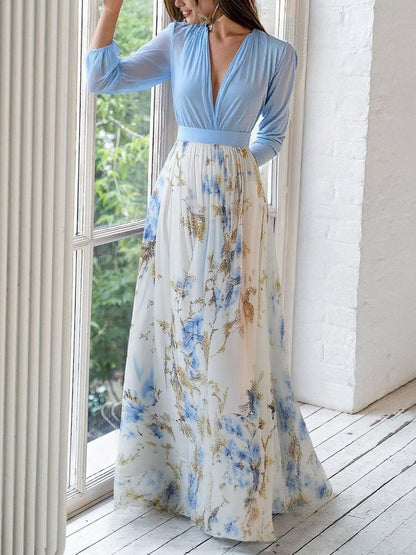 Norvielle Damen Maxikleid Glänzendes Floralmuster