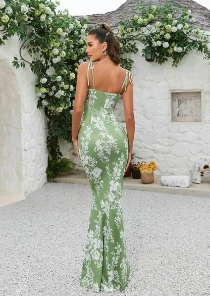 Damen Maxikleid Blumenmuster Schleifen Details Sommer Farben