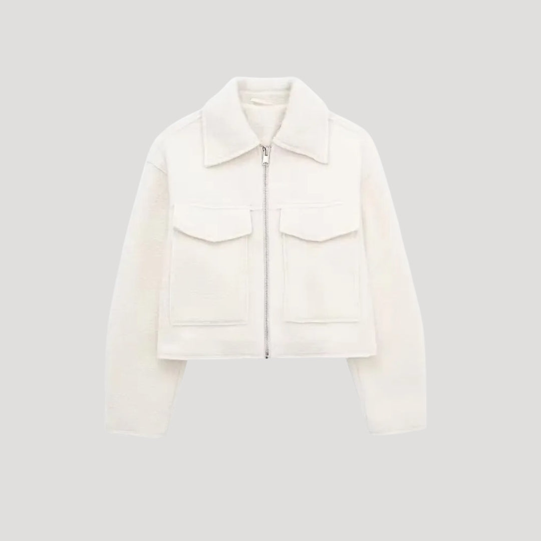 Damen Kurze Winterjacke Reißverschluss Vorne