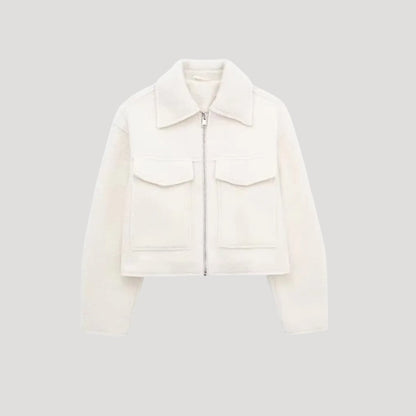Damen Kurze Winterjacke Reißverschluss Vorne