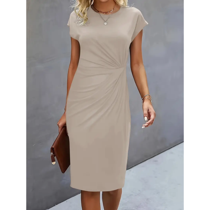 Damen Midi Kleid Kurzärmlig Klarer Schnitt