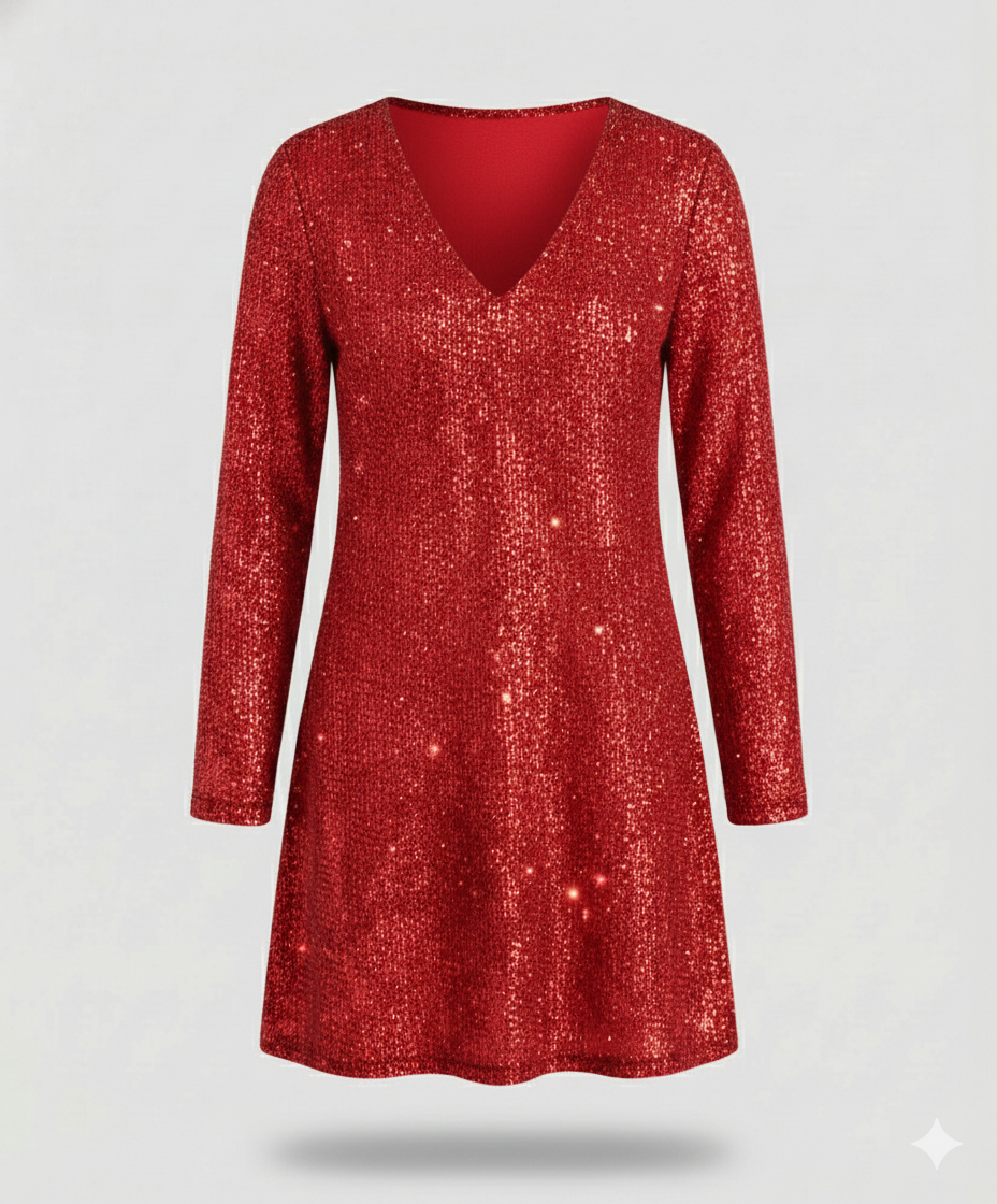 Damen Paillettenkleid Langarm
