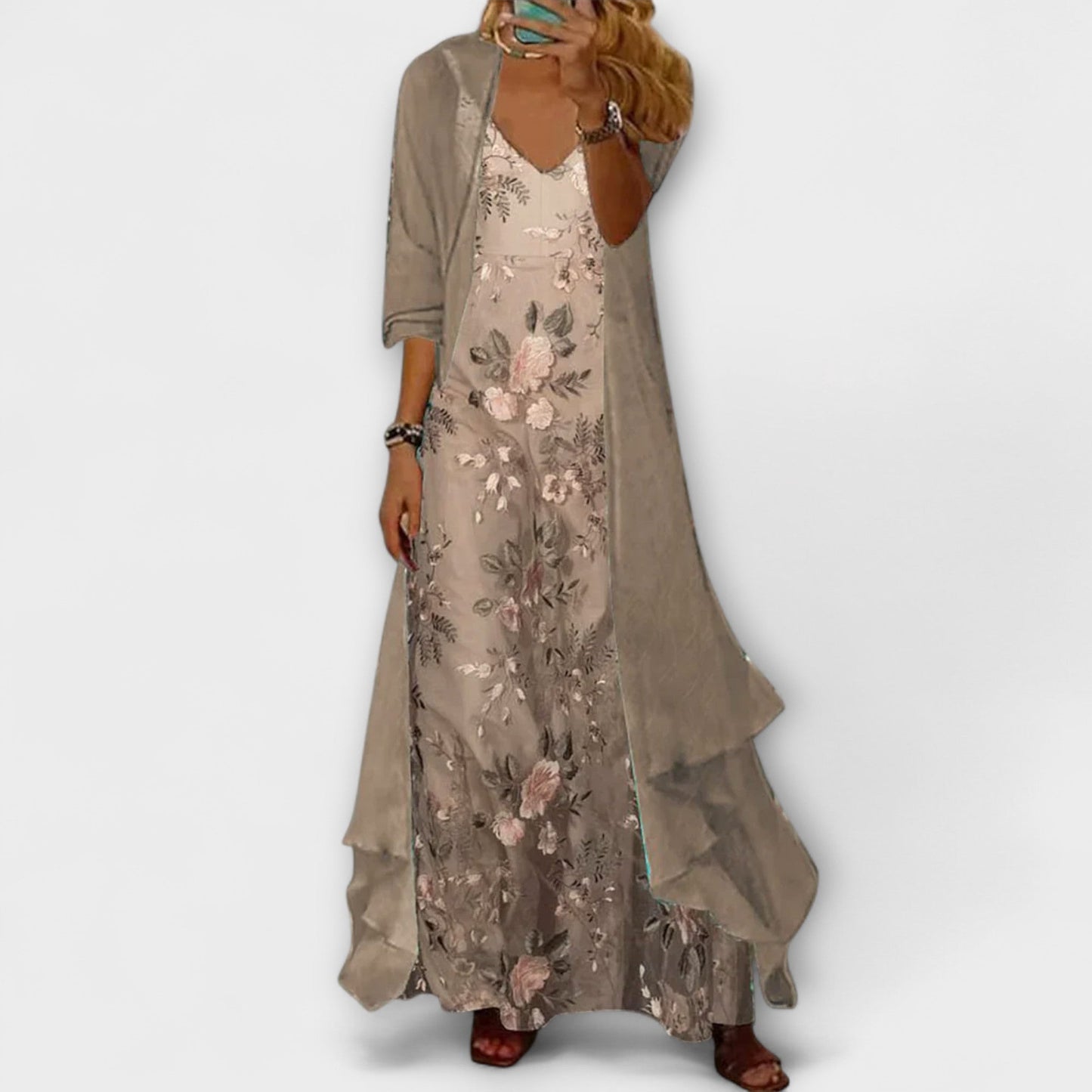 Damen Maxi Kleid V-Ausschnitt Blumenmuster - Norvielle