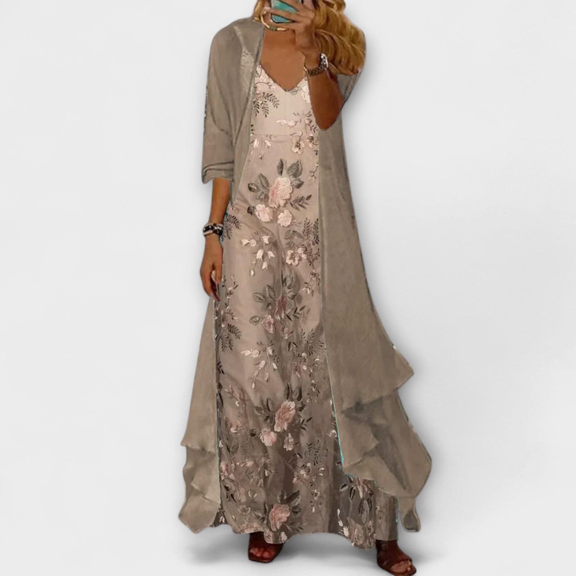 Damen Maxi Kleid V-Ausschnitt Blumenmuster - Norvielle