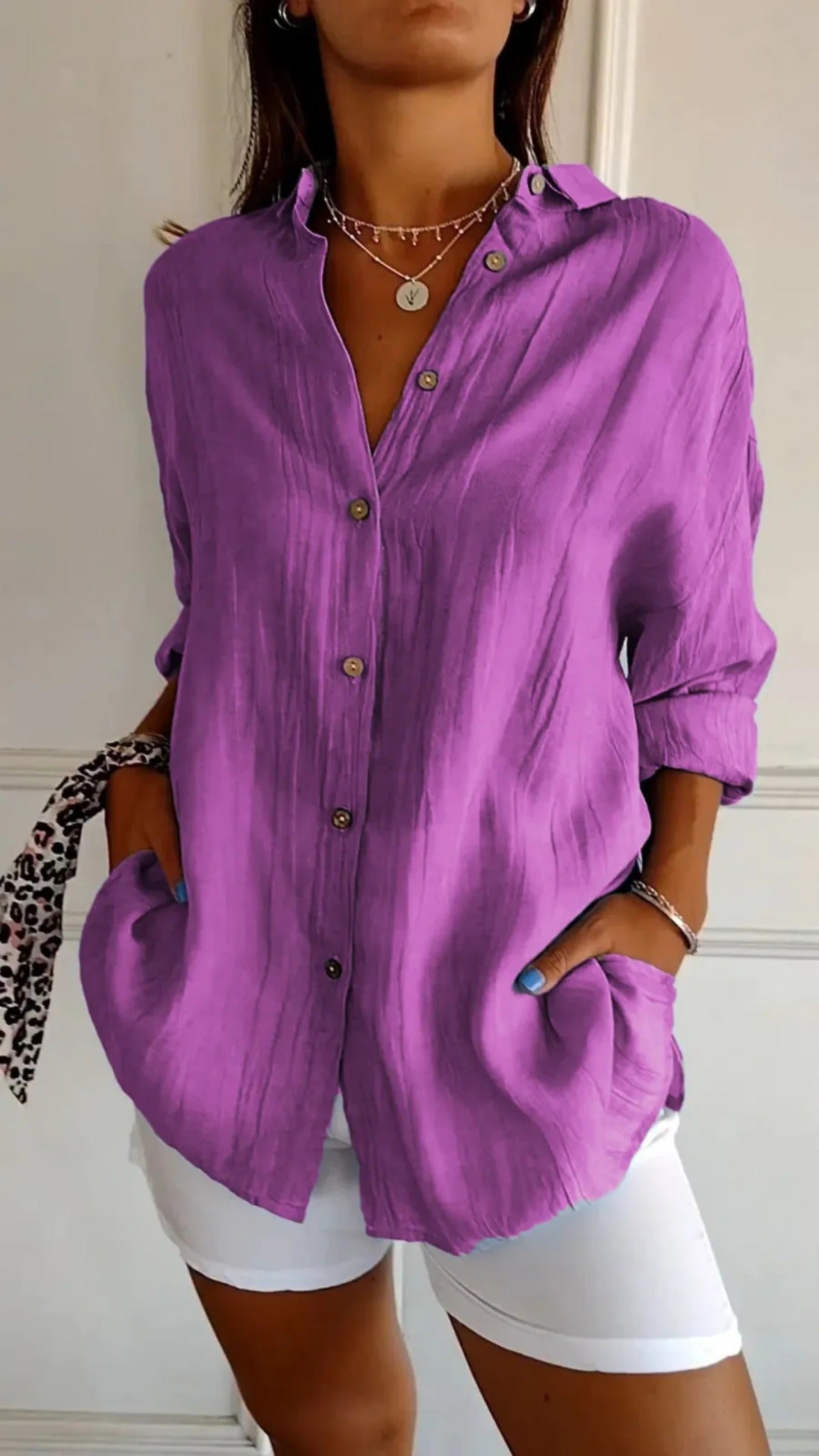 Norvielle Damen Lockeres Button-Down-Hemd