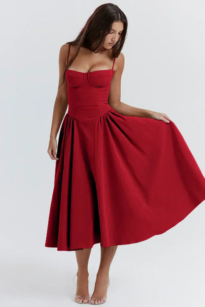 Damen Midikleid Träger Freirücken Kleid