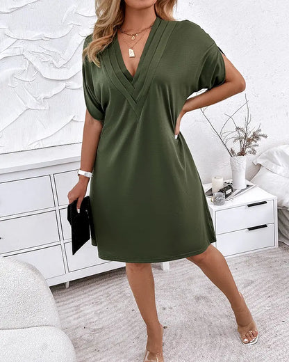 Damenkleid V-Ausschnitt Kurzarm Elegantes
