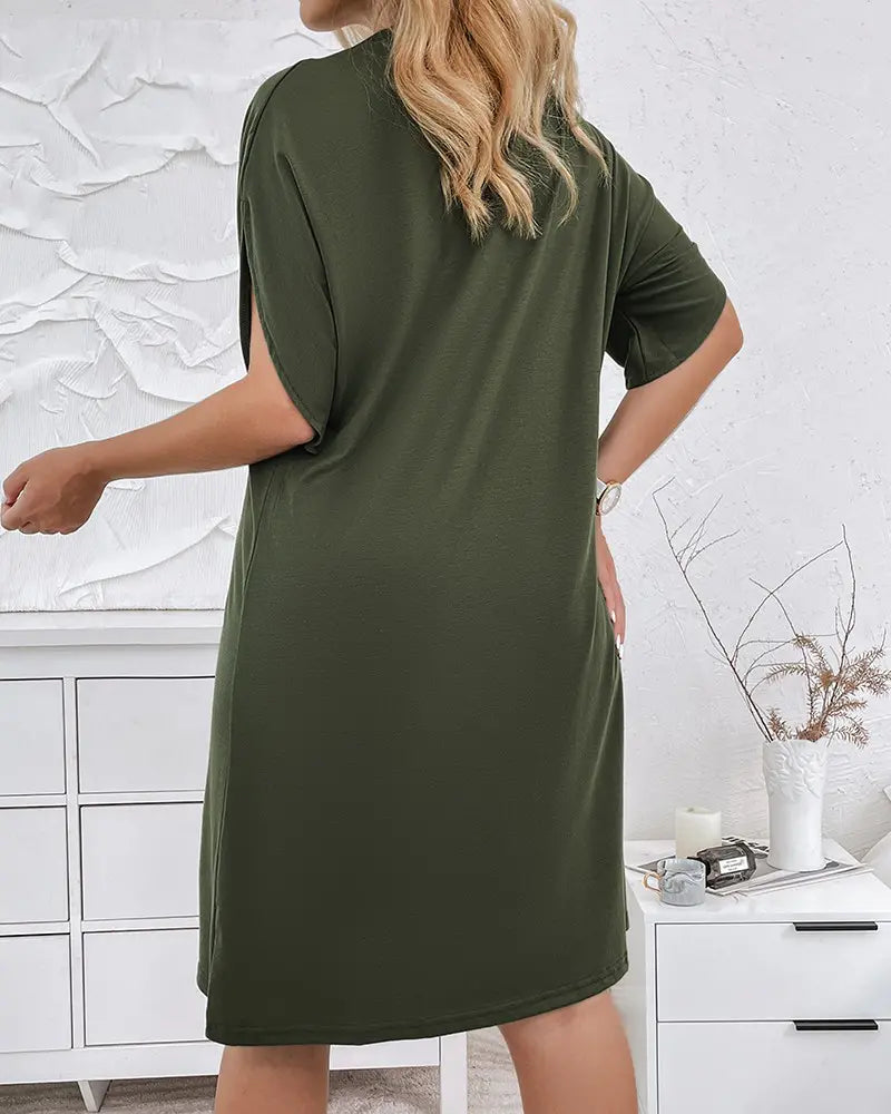 Damenkleid V-Ausschnitt Kurzarm Elegantes