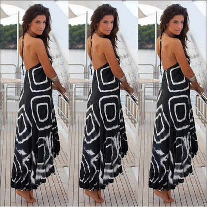 Damen Maxikleid Asymmetrischer Saum Trendiges Muster