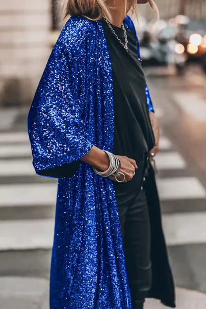 Damen Strickjacke Glänzende Pailletten Winddicht