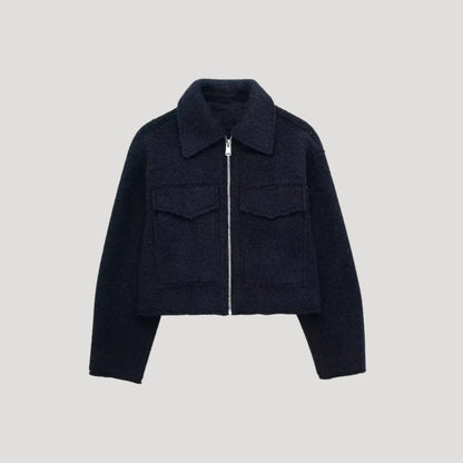 Damen Kurze Winterjacke Reißverschluss Vorne