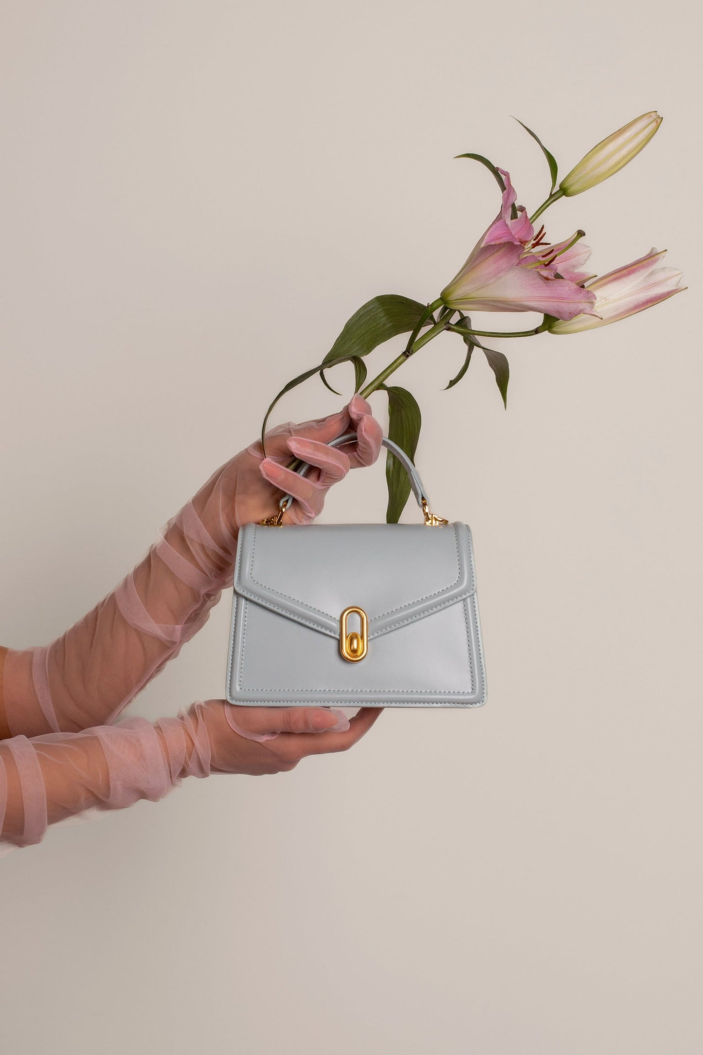 Damenhandtasche Strukturiert Leder -Handle Goldfarben