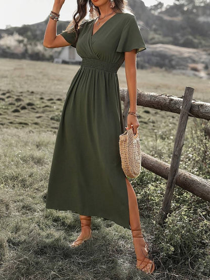 Damen Boho Maxi Kleid V-Ausschnitt Elegantes Design