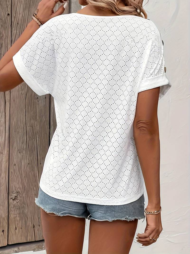 Norvielle Damen T-Shirt Ösenknopf V-Ausschnitt - Norvielle