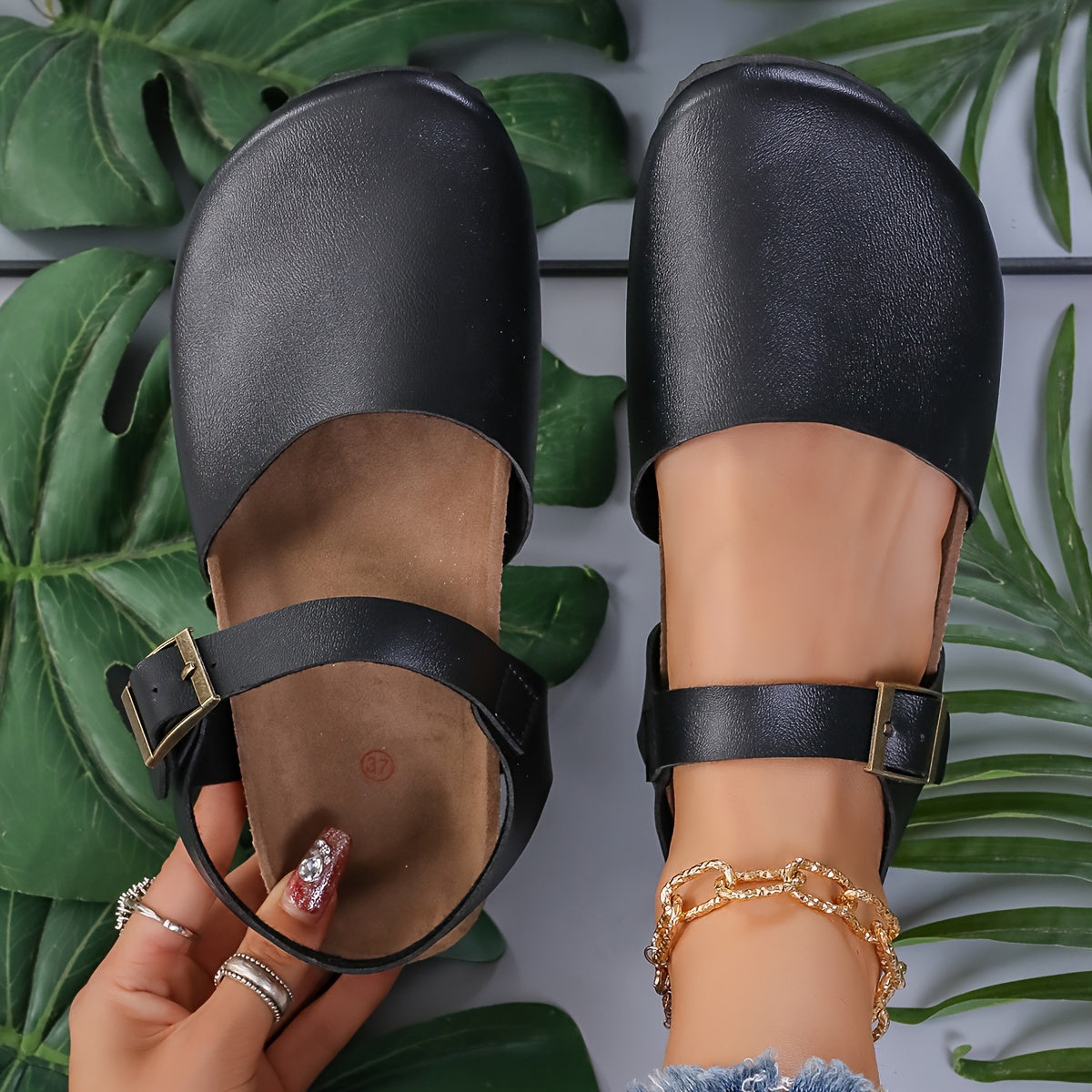 Damen Slingback Sandalen Kork Geschlossene Spitze